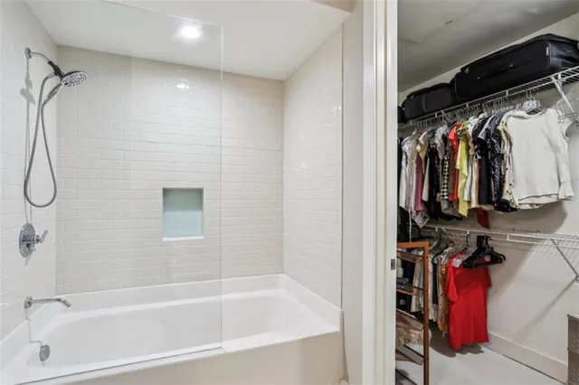 a bathroom with a bathtub