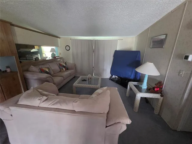 a living room with furniture and a lamp