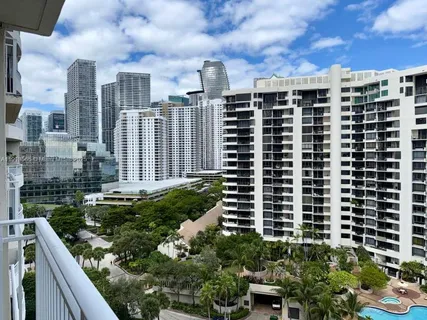 a city view with tall buildings