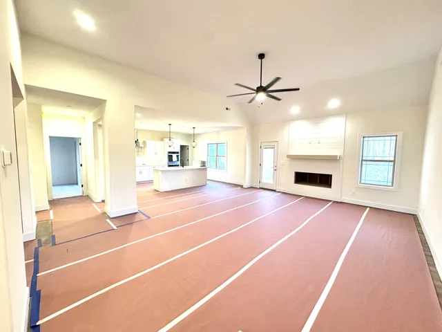 a view of a room with racks on the wall