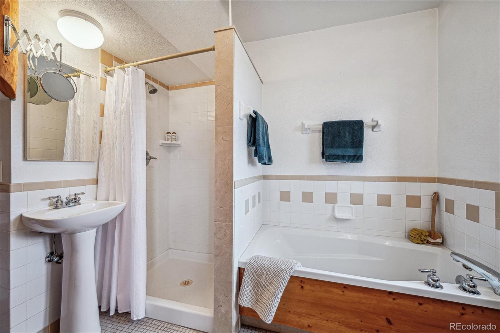 12973 Upper Ridge Road Conifer, CO 80433 - Photo 19 of 46 a bathroom with a sink and a bathtub