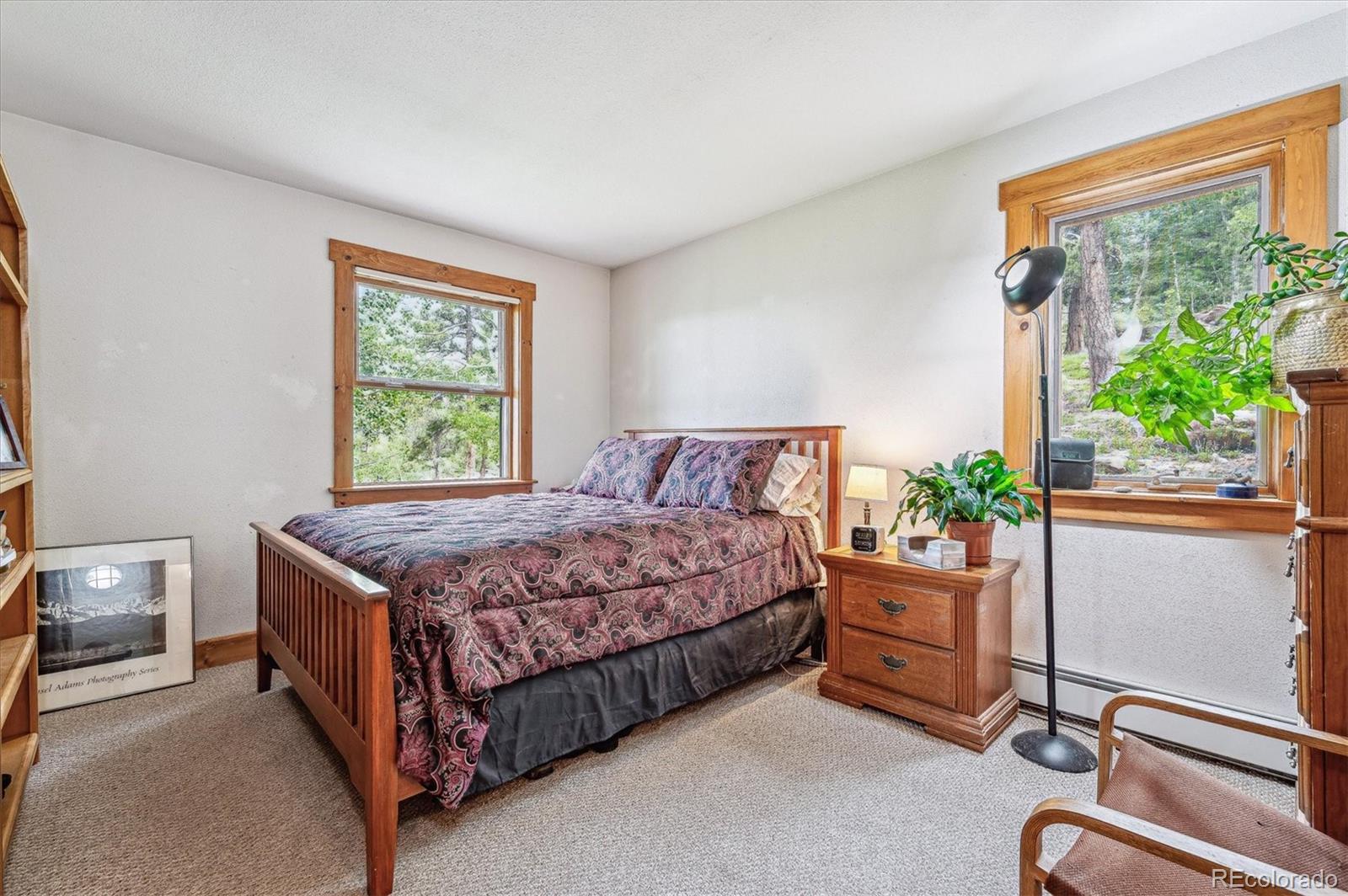 12973 Upper Ridge Road Conifer, CO 80433 - Photo 31 of 46 a bedroom with a bed and windows