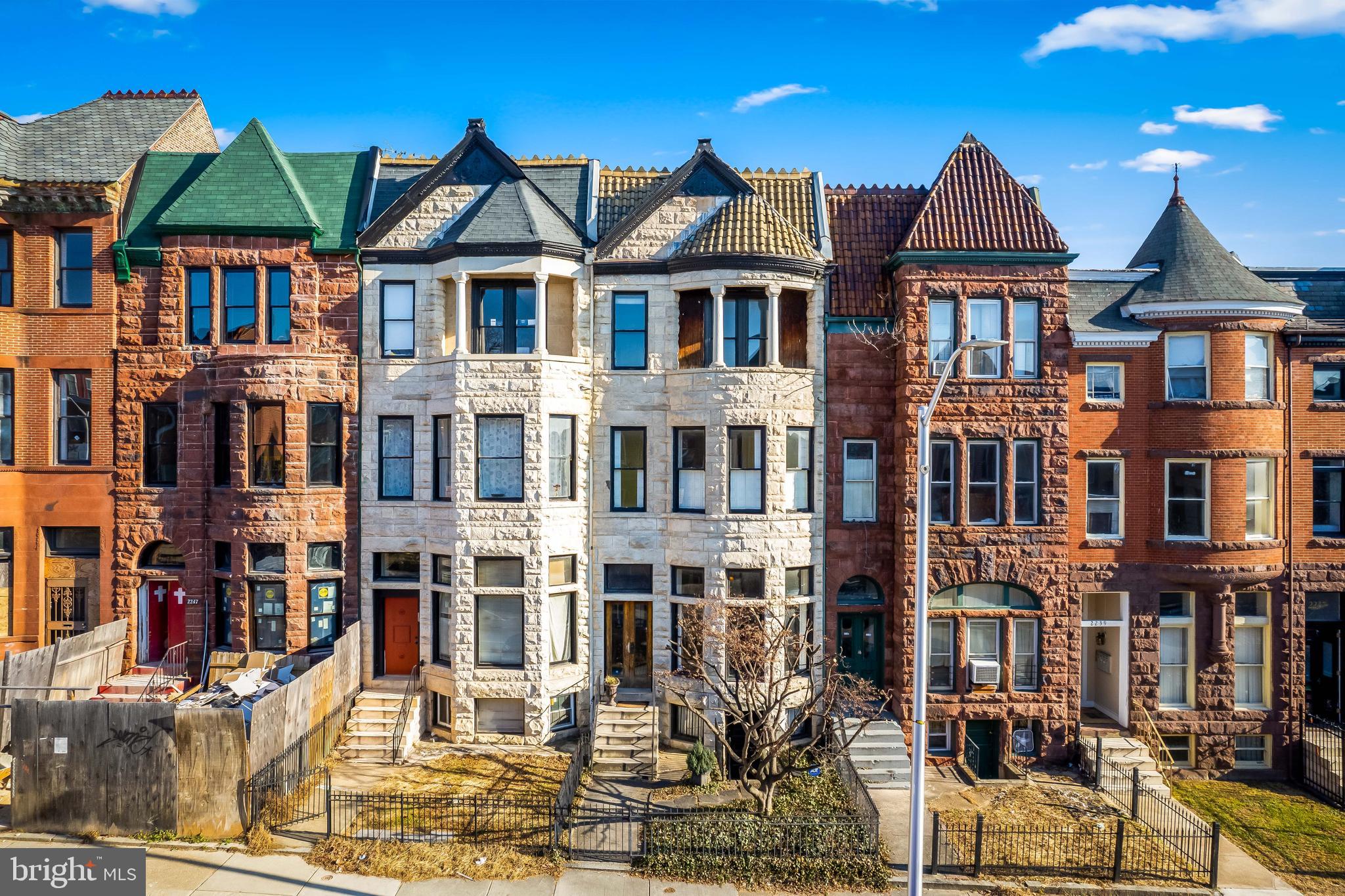 a front view of residential houses