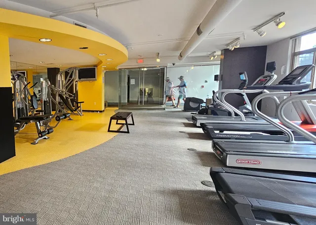 a view of a room with gym equipment