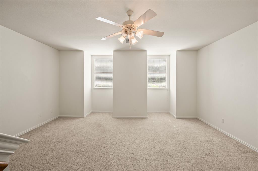 808 Briar Ridge Drive Keller, TX 76248 - Photo 24 of 40 Brightly lit interior space featuring soft neutral carpeting, crisp white walls, and a ceiling fan with integrated lighting