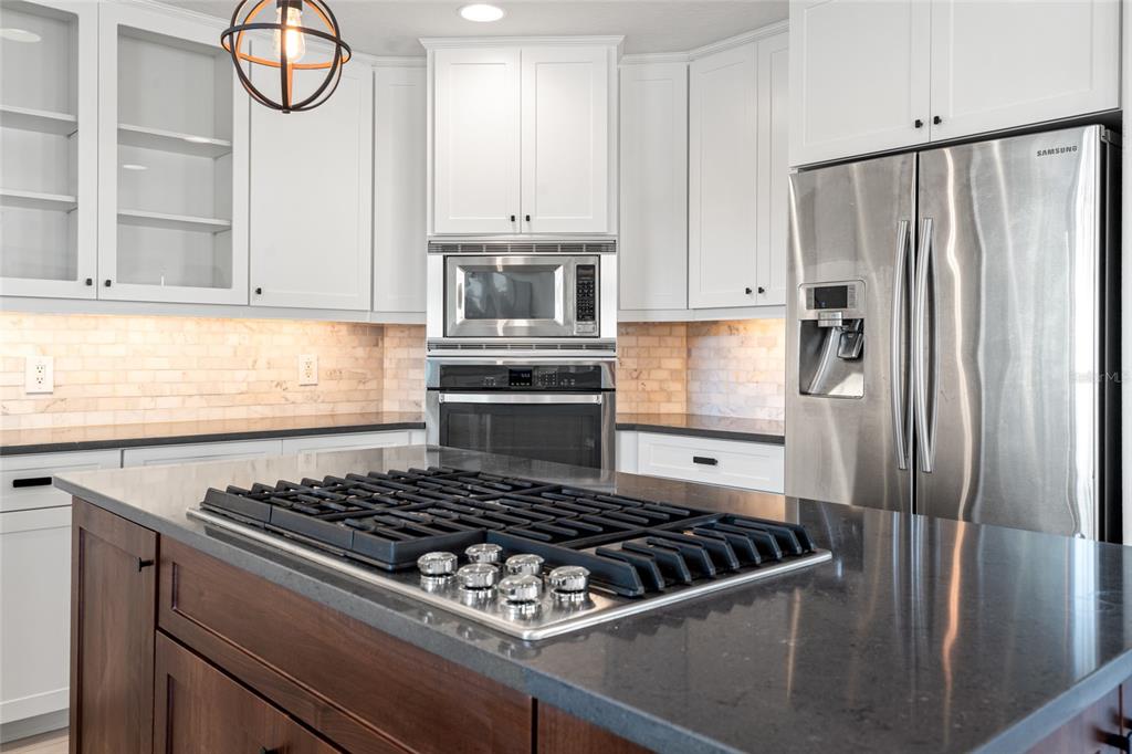 6315 Marbella Boulevard Apollo Beach, FL 33572 - Photo 15 of 83 a kitchen with stainless steel appliances granite countertop a stove a refrigerator and a microwave