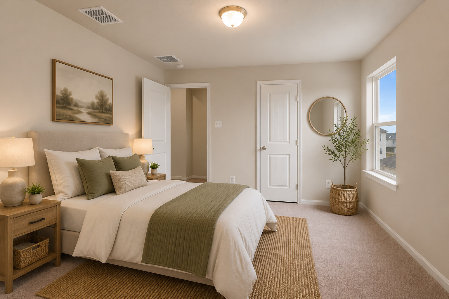 332 Stellar Wind Drive Georgetown, TX 78628 - Photo 7 of 40 Natural light bathes this comfortable bedroom, featuring soft carpet and a simple, inviting aesthetic.