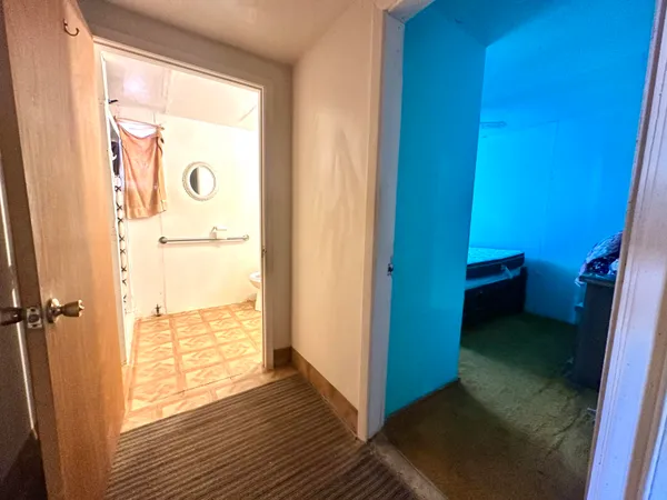 a bathroom with a window