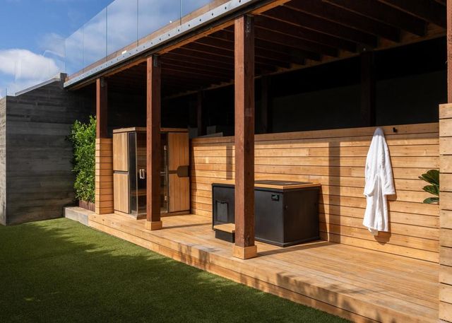 an aerial view of a house with a garden
