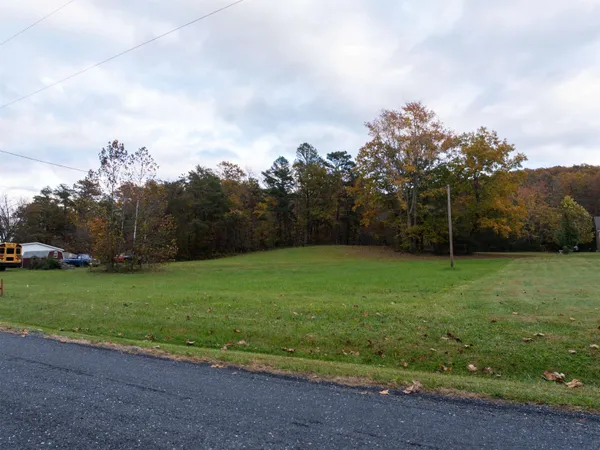 a view of a field of grass and trees
