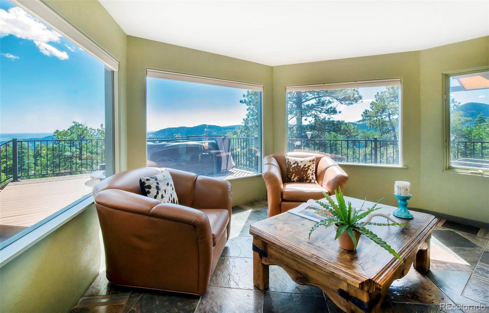 8838 South Hillview Road Morrison, CO 80465 - Photo 23 of 47 a living room with furniture and a floor to ceiling window