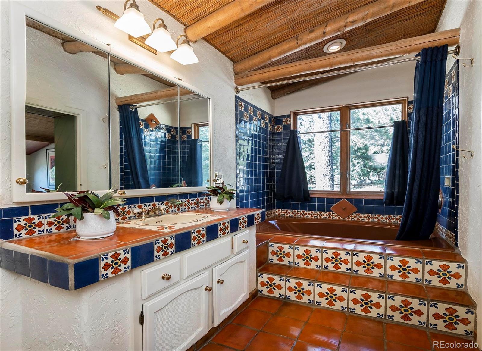 8838 South Hillview Road Morrison, CO 80465 - Photo 32 of 47 a bathroom with a sink mirror and a bathtub