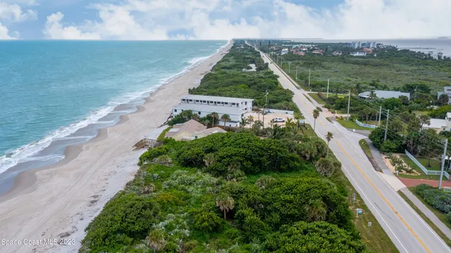an aerial view of a house with a yard and trees