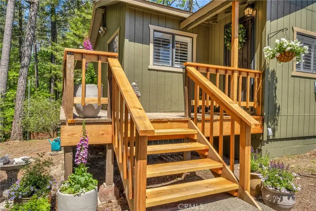 a view of stairs and flowers
