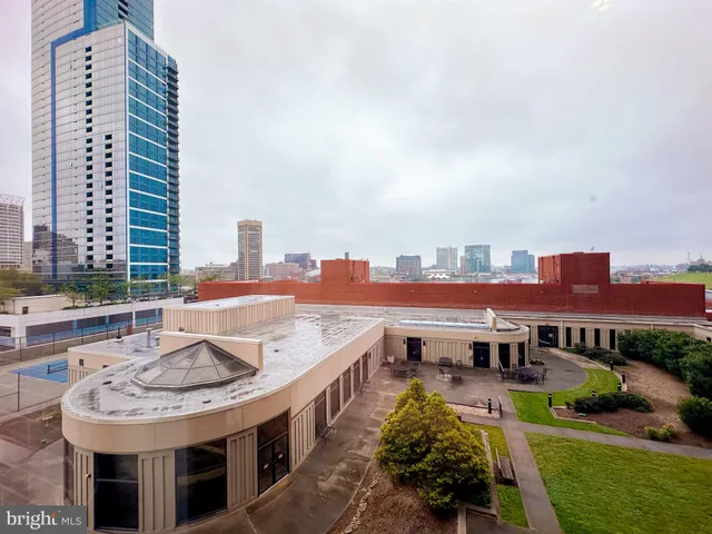 an aerial view of a multi story building