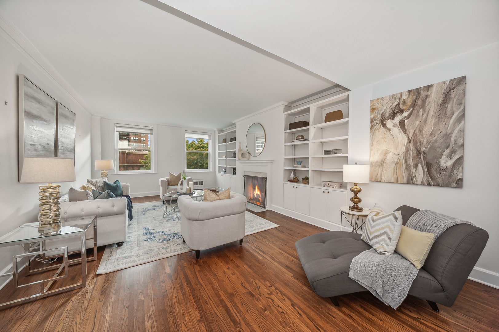 3100 North Sheridan Road, Unit 4B Chicago, IL 60657 - Photo 5 of 19 a living room with fireplace furniture and hard wood flooring