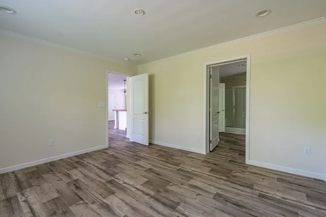 a view of a yard in a backyard