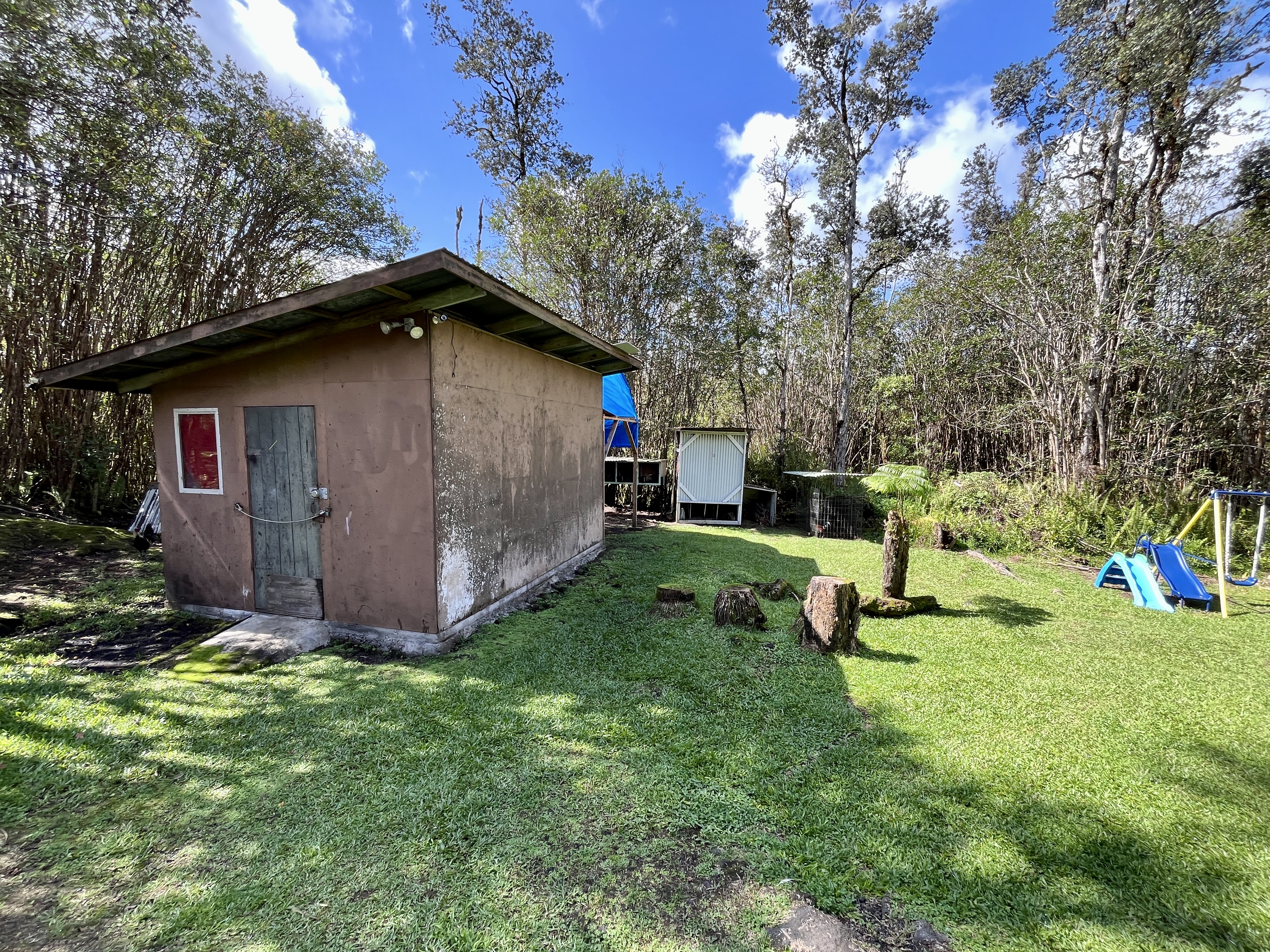 16-1088 Opeapea Road Kurtistown, HI 96760 - Photo 19 of 29 a view of backyard with a barn and a large tree
