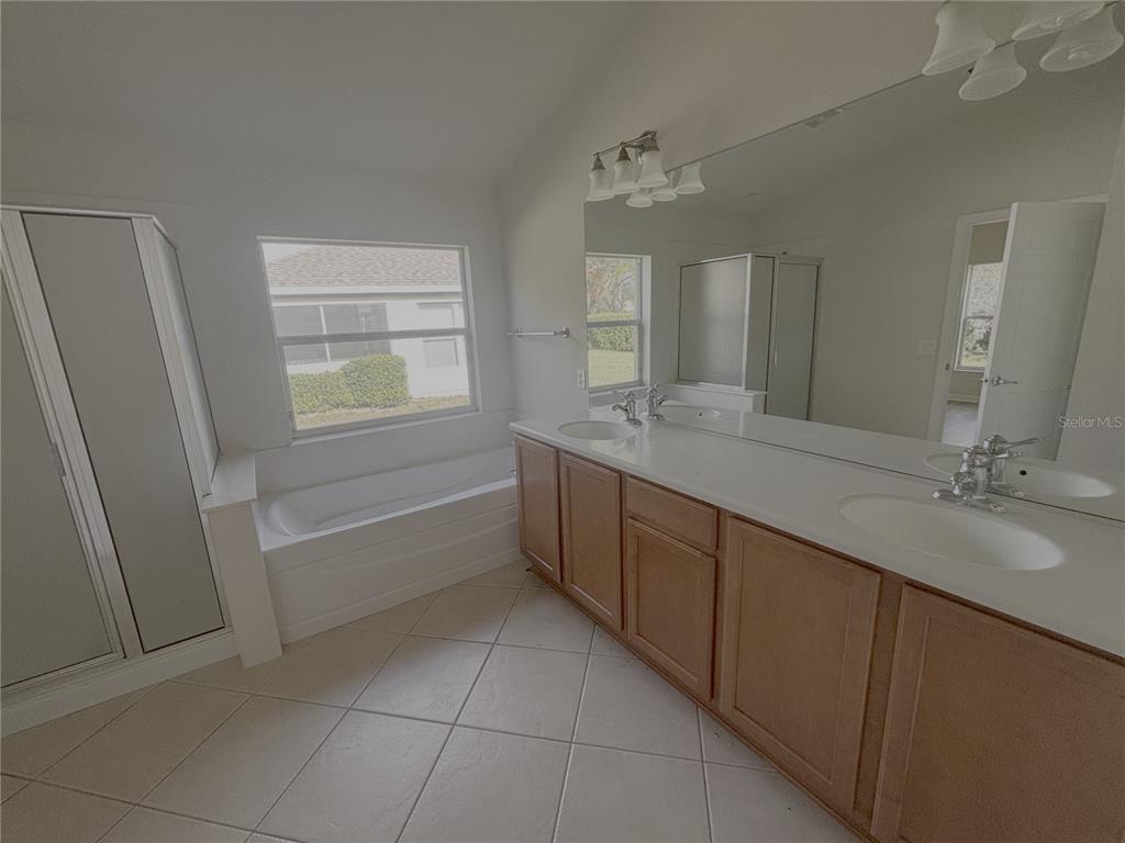 4194 Southwest 47th Court Ocala, FL 34474 - Photo 13 of 29 a spacious bathroom with a double vanity sink a mirror and a bathtub
