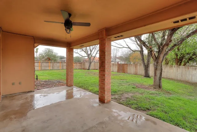 a view of a porch with a backyard