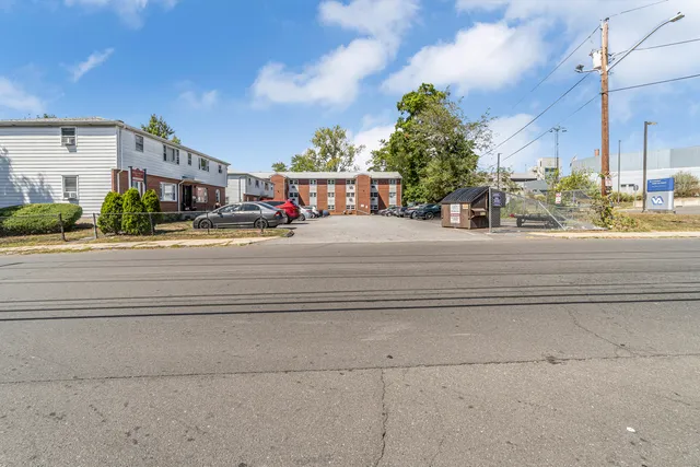 a front view of a building with street