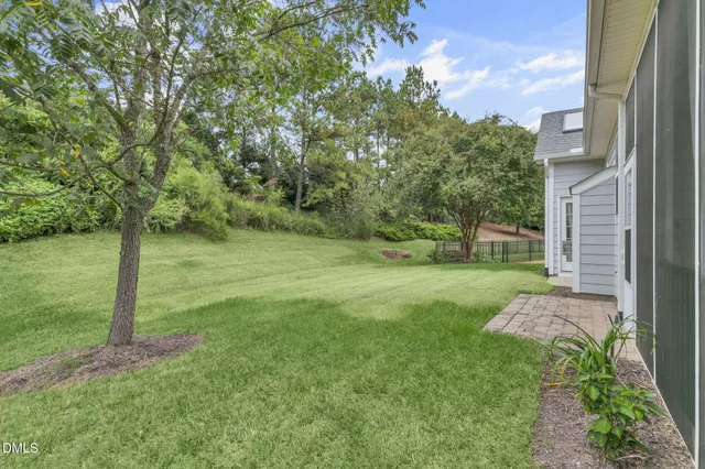 a view of a garden with a tree