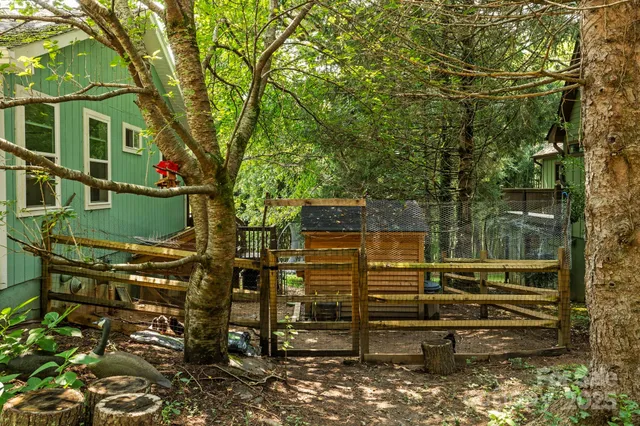 a view of a wooden deck with a bench