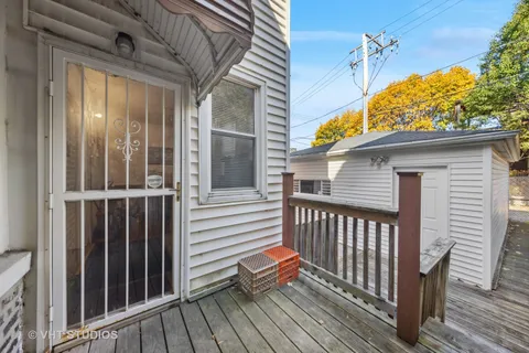 a porch with seating space