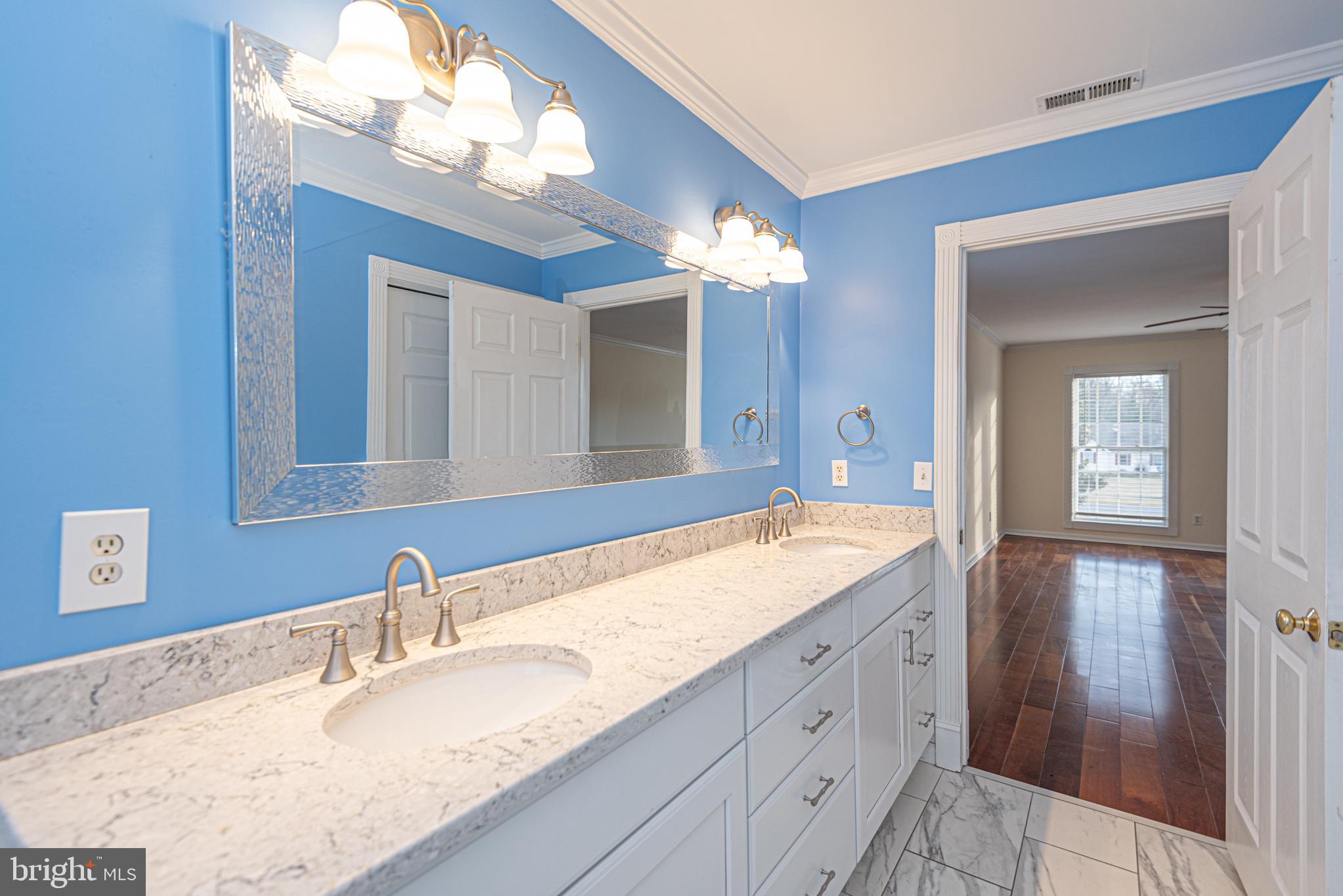 12004 Turtle Mill Road Bishopville, MD 21813 - Photo 48 of 69 a bathroom with a granite countertop sink and a mirror
