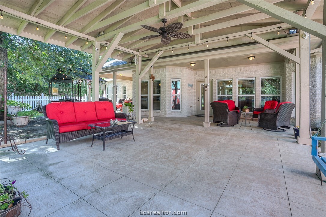 a view of porch with seating area