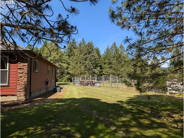 a view of a yard with an tree