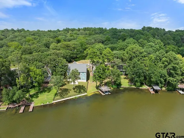 a view of a lake with a houses