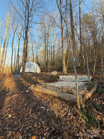 a view of backyard with wooden fence and plants