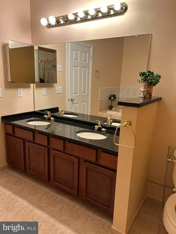 a bathroom with a sink a toilet and mirror