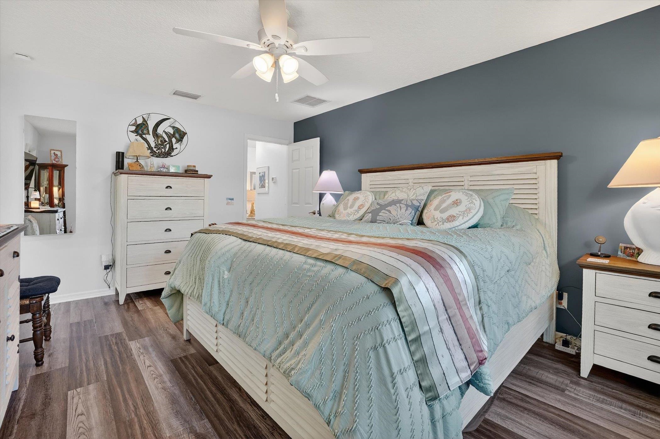 229 Yale Road St. Augustine, FL 32086 - Photo 16 of 47 Bedroom with dark wood-style flooring and ceiling fan