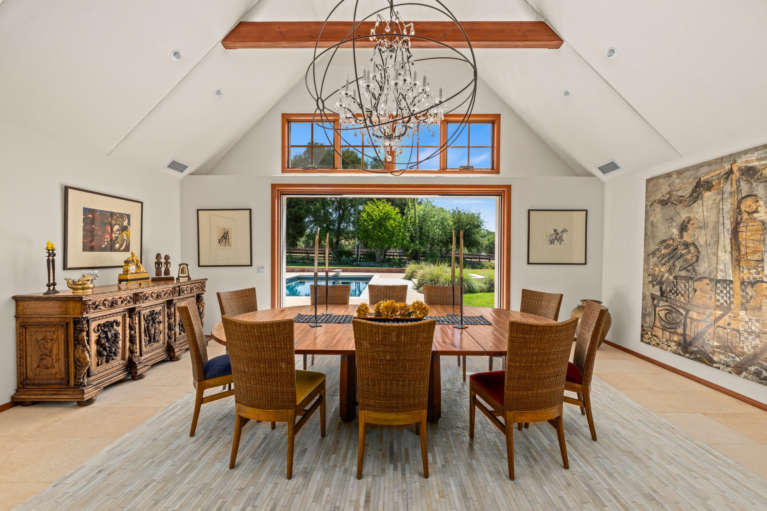 1642 Alamo Pintado Road Solvang, CA 93463 - Photo 14 of 85 a view of a dining room with furniture wooden floor and chandelier