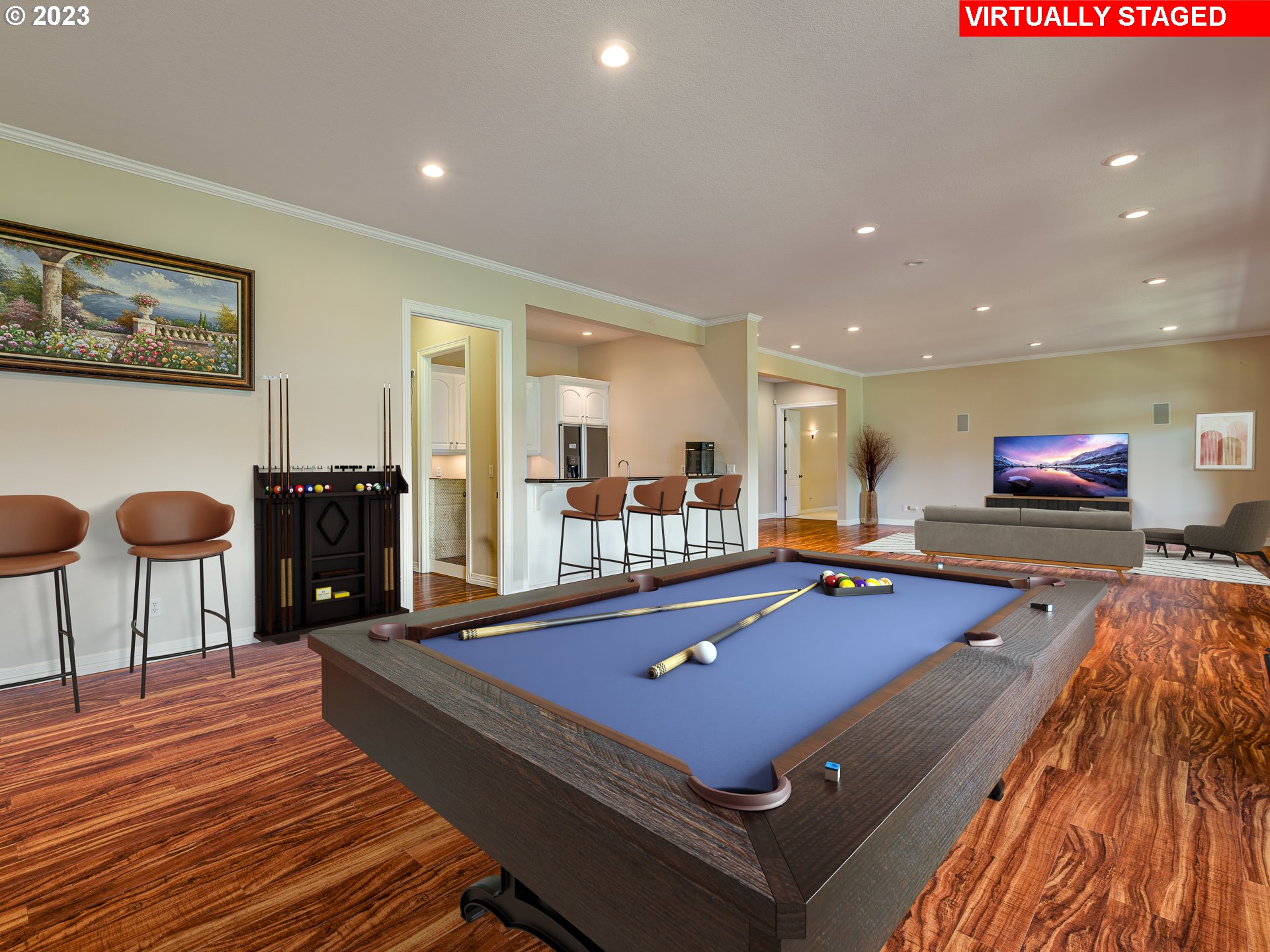 565 Southeast 46th Drive Gresham, OR 97080 - Photo 42 of 48 a living room with furniture pool table and a flat screen tv
