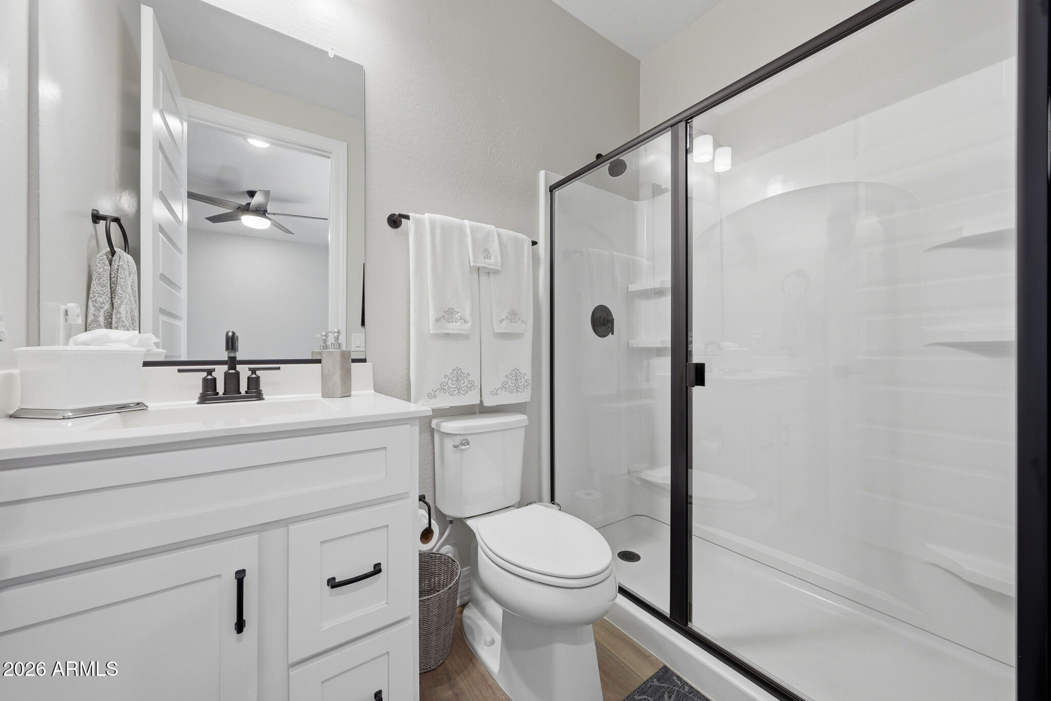 20636 West Luke Avenue Buckeye, AZ 85396 - Photo 18 of 42 a bathroom with a sink a toilet a mirror and shower