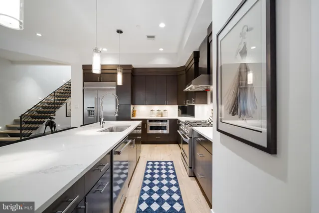 a kitchen with lots of counter top space