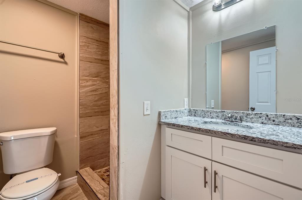 5429 Flora Avenue Holiday, FL 34690 - Photo 19 of 33 a bathroom with a granite countertop sink toilet and shower