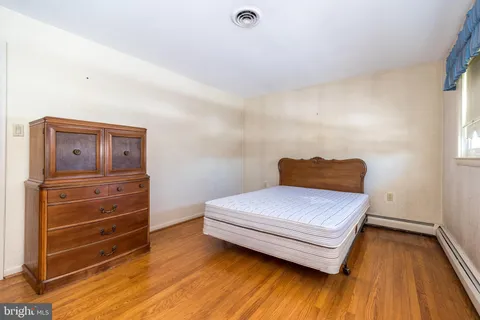 a bedroom with a bed and a dresser
