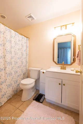 a bathroom with a toilet sink vanity and mirror