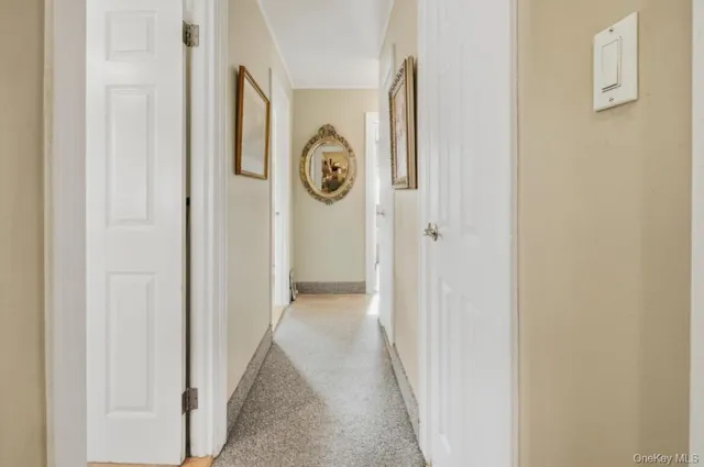 a view of a hallway with elevator