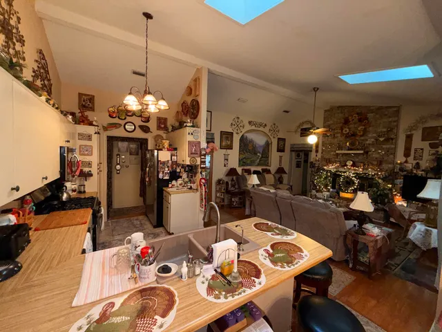 a view of a dining room and livingroom