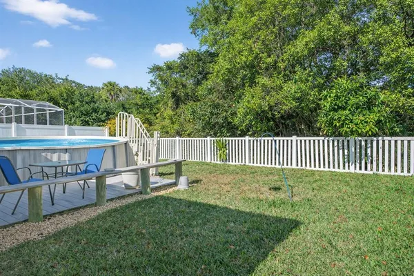 a view of a deck with a garden