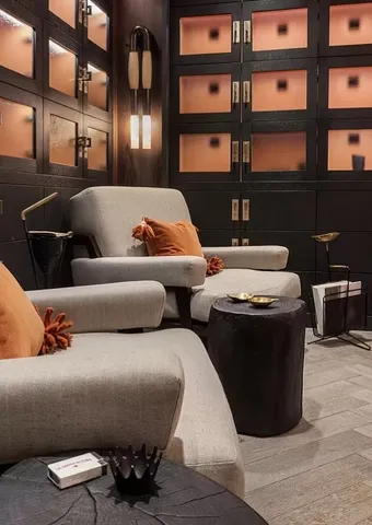 a building outdoor space with patio furniture