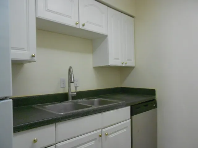 a kitchen with a sink and cabinets