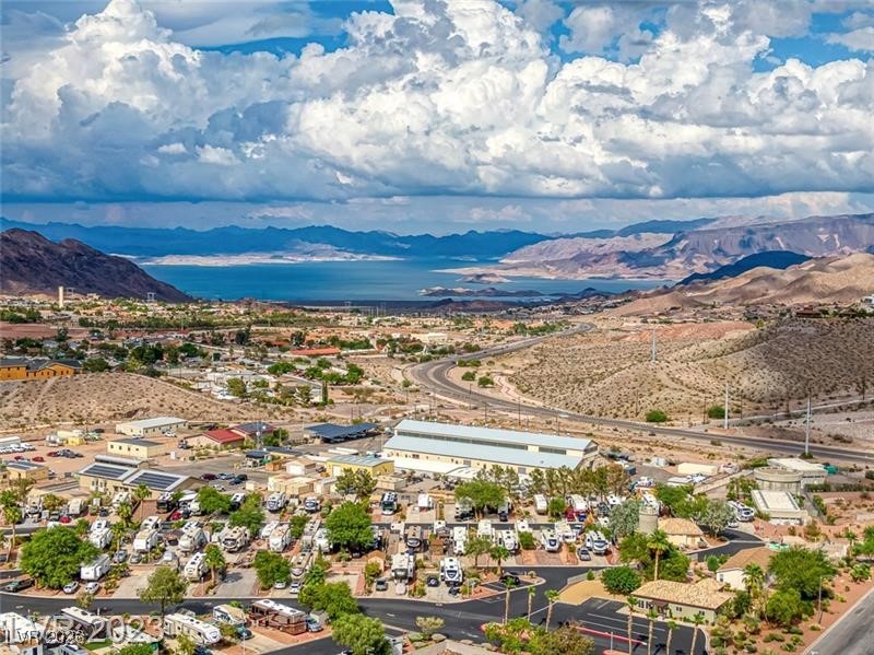 Aerial view of residential area with a mountain backdrop