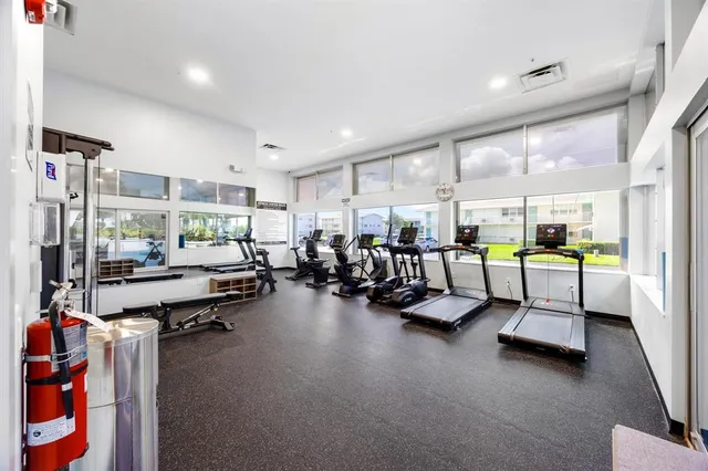 a view of a room with gym equipment