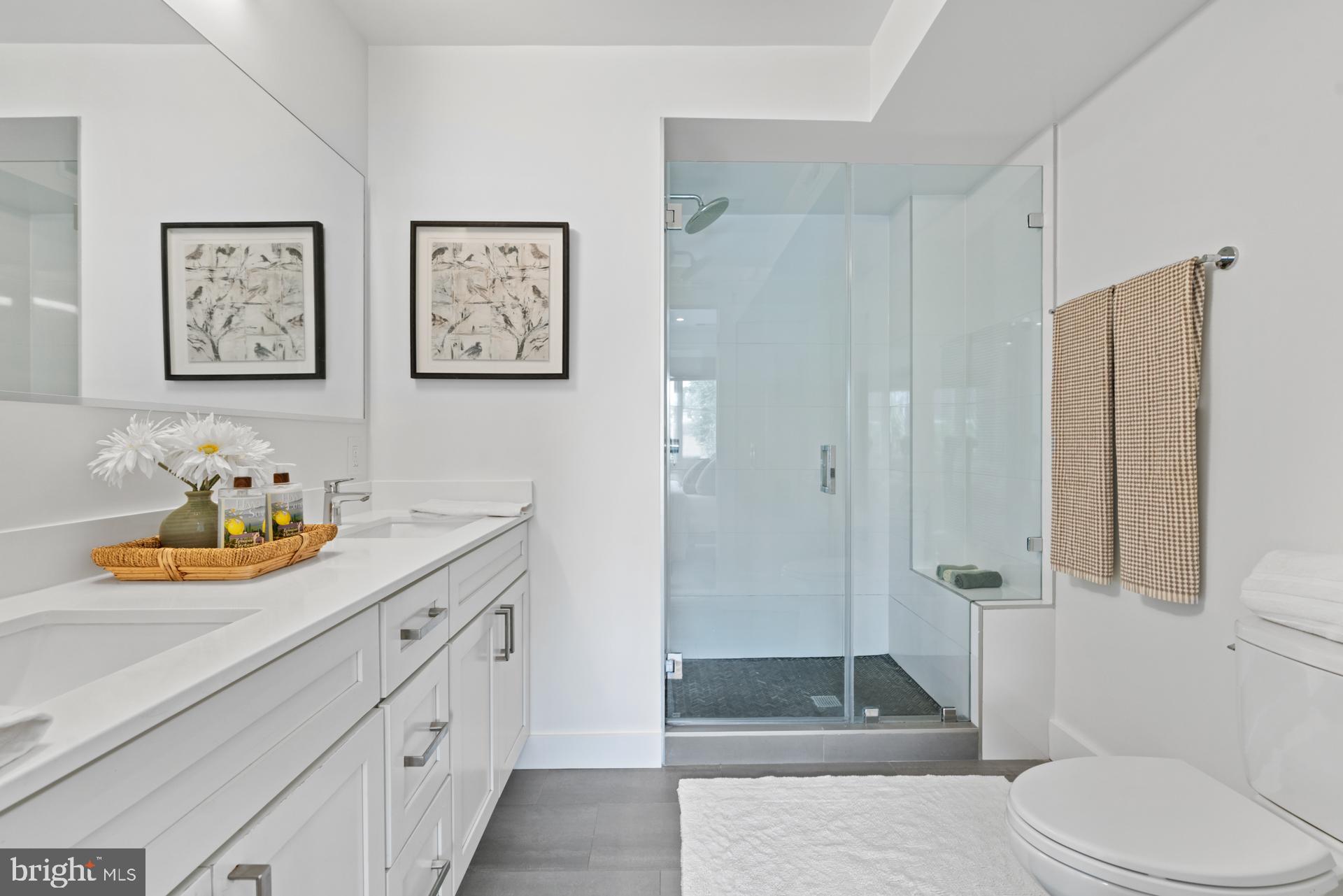 320 A Street Northeast Washington, DC 20002 - Photo 16 of 36 a bathroom with a granite countertop sink and a mirror